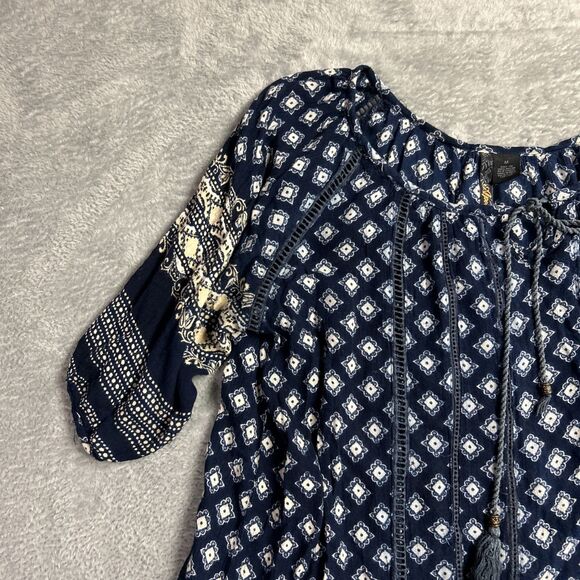 Apollo Artsy Flowy Boho Embroidered Womens Shirt Top Y2K Sz M Peasant Gypsy - Picture 2 of 14